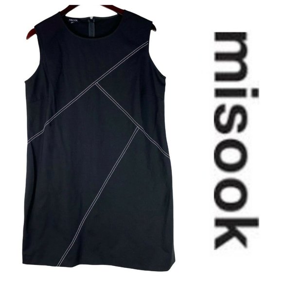 Misook Shift Dress Large 12 14 Black Career Party Graphic Sleeveless - Picture 1 of 3